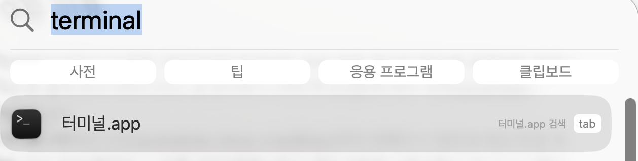 스포트라이트에서 터미널을 실행하는 장면